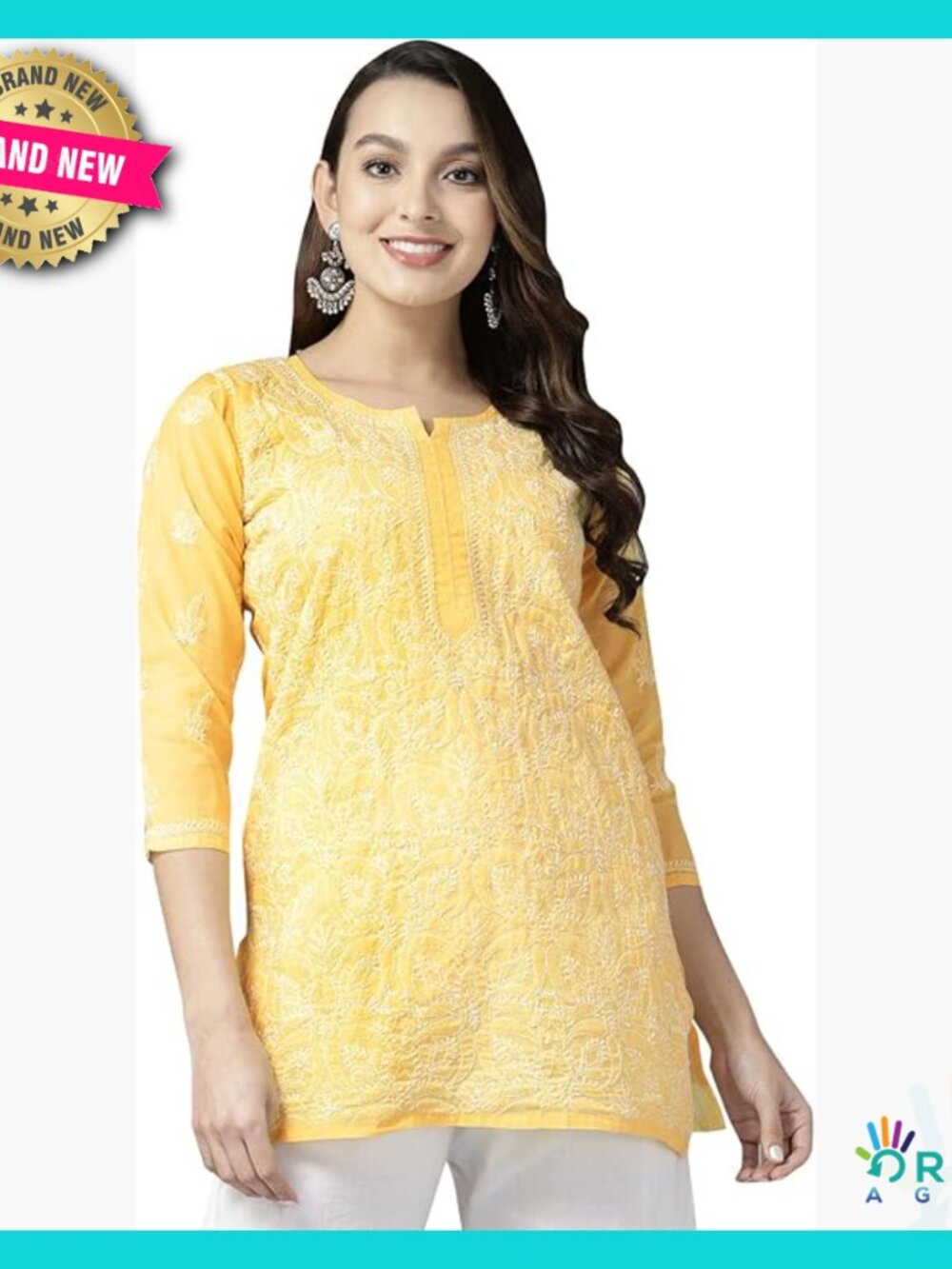 Hand Embroidered Chikankari Cotton Blend Tunic Top Elegant Boho Chic Kurti